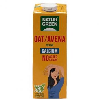 NaturGreen Bebida de Avena con Calcio Sin Azúcares Añadidos 1L - 100% Vegano, Sin Soja, Sin Gluten, Sin Lactosa, Sin Frutos Secos