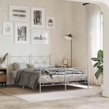 Cama solar con cabecera y pediera metal blanco 137x190 cm