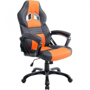 Silla de Oficina Gaming con Ruedas y Mecanismo Basculante en PVC Negro/Naranja