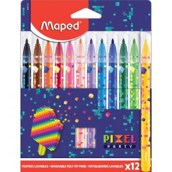 Estuche de 12 rotuladores de colores Maped Pixel Party, estuche de cartón