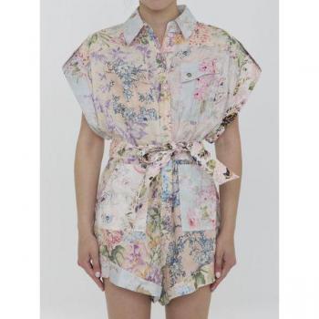 Zimmermann Women's Floral Print Linen Playsuit | Size L | Multicolor
