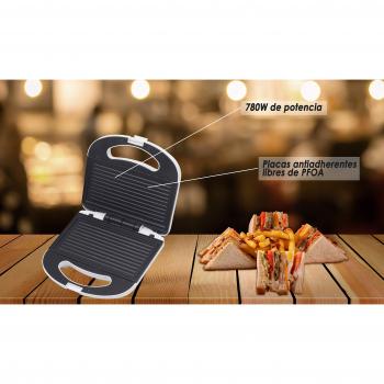 Bastilipo Sandwichera Grill eléctrica para 2 sándwiches SW-780B con Molde Grill