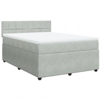 Cama Box Spring con colchón de muelles y terciopelo gris claro 140x200 cm