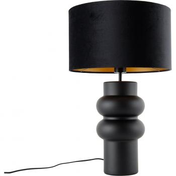 Lámpara de mesa de diseño con pantalla de terciopelo negro y detalles dorados 35 cm - Alisia