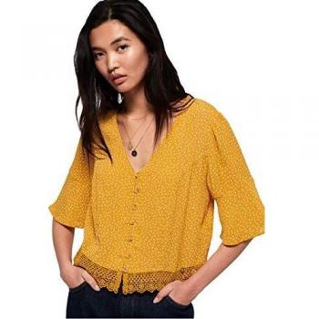 Superdry Josephine Lace parte superior Amarillo Ochre Sport Yellow 40