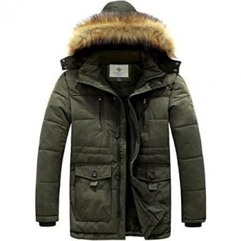 WenVen Chaqueta de Algodón de Invierno con Capucha para Hombre Verde Militar X-Large