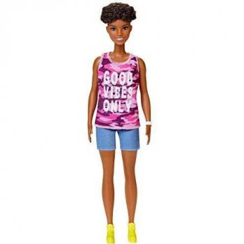 Barbie Fashionista - Muñeca con pelo moreno rizado y corto