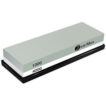 BearMoo Piedra de afilar 2 en 1 para cuchillos, grano 1000/4000, con soporte de silicona antideslizante