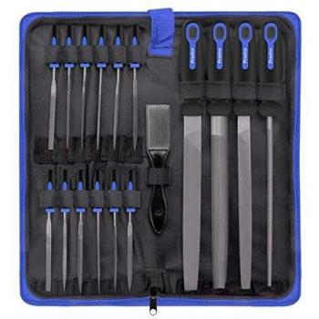 18 Pcs Juego de limas y escofinas,Preciva Juego de limas multiusos en acero con alto contenido de carbono incluye lima plana,triángulo,semirredondas,redondas y 12 Pcs limas de agujas,para metal,madera