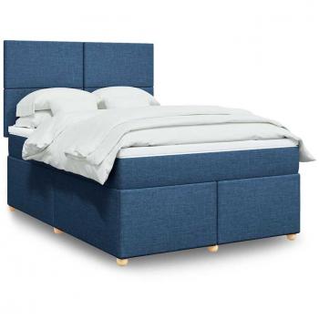 Cama Box Spring con Colchón de Tela Azul 140x190 cm