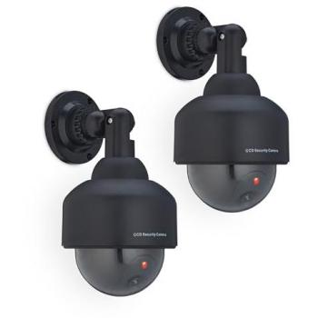 Cámara Falsa de Seguridad Relaxdays, Set de 2, Diseño Realista con Luz Intermitente, Interior y Exterior, Protección contra Robos, Color Negro