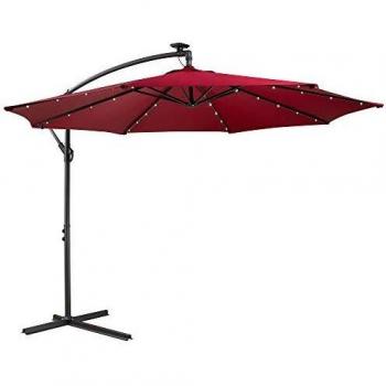 Sombrilla Excéntrica de Jardín Ø 300cm con Luces LED - Rojo - Sombrilla Metálica para Terraza