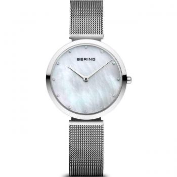 Bering Classic 18132-004 Reloj Analógico para Mujer con Correa de Malla de Acero y Esfera Blanca