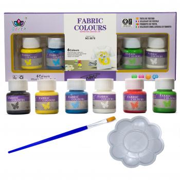 Pack Pintura para Tela Ropa y Textiles con tonos Brillantes más Pincel y Paleta de mezcla - Pintura de Tela Permanente Resistente al Agua ideal para Niños y Adultos - Pack 6 Colores x 25ml - ¡Decora tus Camisetas, Vaqueros, Manteles, Cojines, Zapatos d