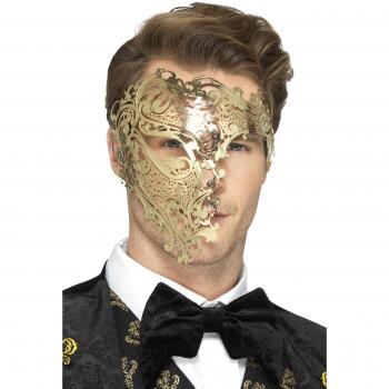Smiffy'S 48164 Máscara De Fantasma Deluxe Con Filigrana Metálica, Oro