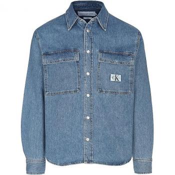 Calvin Klein Light Blue Denim Shirt - L, Male, Blue Cotton with Italian Collar and Front Pockets