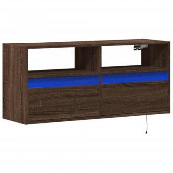 Mueble de TV de pared con luces LED marrón roble 100x31x45 cm, Mueble de TV suspendido, Mueble de TV montado en la Pared, Soporte de TV Flotante