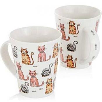 MONTEMAGGI Taza de porcelana blanca con asa con gatos 12,5 x 9 x 11 cm Variante única