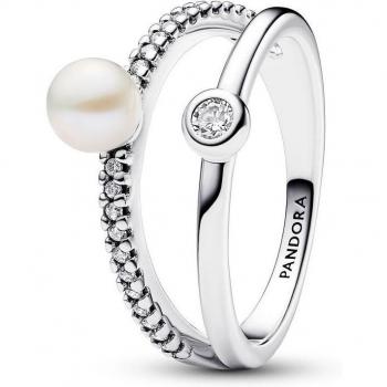 Pandora Treated Freshwater Cultured Pearl & Pave Double Band Ring for Women