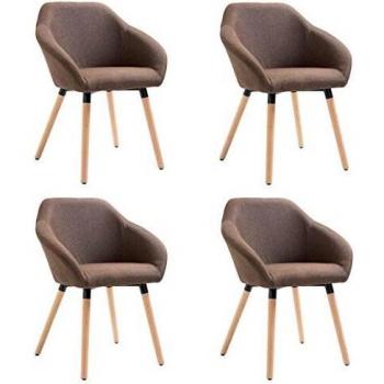 Brown Fabric Dining Chairs Set of 4