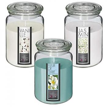 Set de 3 velas de cristal perfumadas con aromas a jazmín, vainilla y flor de tiaré