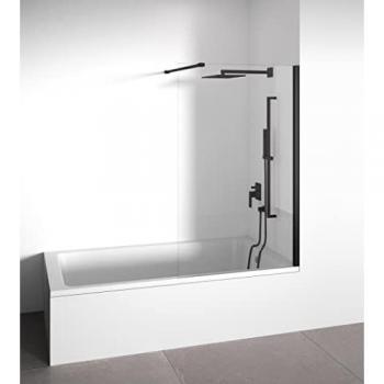 Mampara de Bañera Fija Frontal Transparente - Cristal Templado 6 mm Antical - Perfilería Negra Mate - Ancho Adaptable 98-100 cm - Alto 145 cm