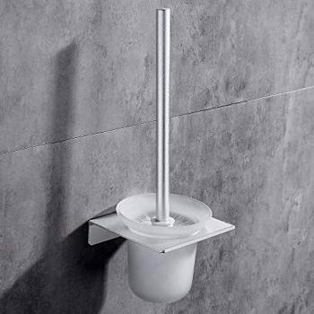 Hoomtaook Escobillas de Baño Pared Escobilla de baño con Escobillero sin Clavos Sin daños, Alumnio Espacial, Fijación en Pared una Cabeza de Cepillo Adicional Plata