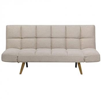 Sofá Cama Beige INGARO - Estilo Escandinavo - Estructura de Madera Clara - Poliéster - Convertible con Apoyabrazos Ajustables