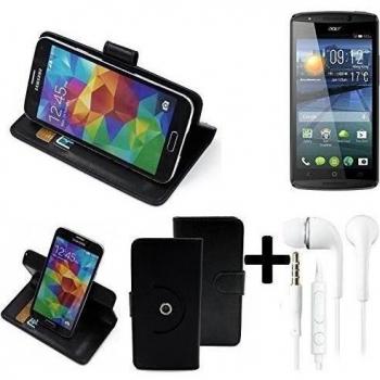 TOP SET: 360° Funda Smartphone para ACER Liquid E700 Trio, negro + Auriculares | Función de stand Caso Monedero BookStyle mejor precio, mejor funcionamiento - K-S-Trade | Funda Universal Caso Monedero cubierta del tirón Monedero Monedero