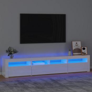 Mueble de TV con luces LED 210x35x40 cm, blanco brillante, para salón, mesa de TV y televisor