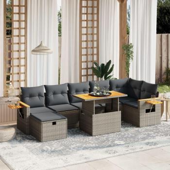 8-Piece Grey Poly Rattan Garden Sofa Set with Cushions
