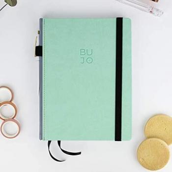 Libreta Bullet Journals L Aqua/Libreta Punteada- 19 x 25 cm- Encuadernación Suisse- Tapa Dura en Polipiel- 188 Páginas en Papel Premium- Takenote Agendas
