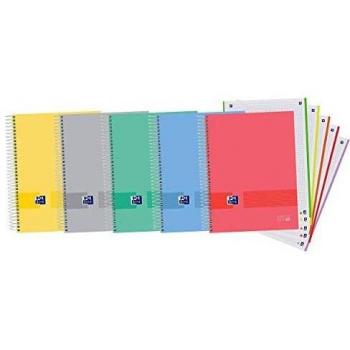 Oxford Cuaderno A4+, Europeanbook5 Oxford & You, Microperforado, Tapa extradura, 5 Bandas color, Cuadrícula 5x5, 120 Hojas, 90grs, 1 cuaderno, Colores aleatorios