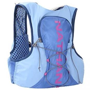 Chaleco de hidratación Nathan Vapor Airess 3.0 7L periwinkle/magenta, capacidad de 7 litros con vejiga de 2 litros, correas de hombro de malla de aire, bolsillos