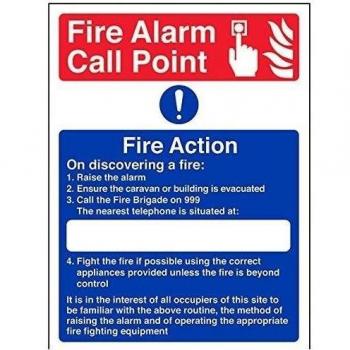 vsafety 12023 an-s Fire Action Sign, caravana sitio Fire acción, autoadhesivo, vertical, 150 mm x 200 mm, color azul/rojo