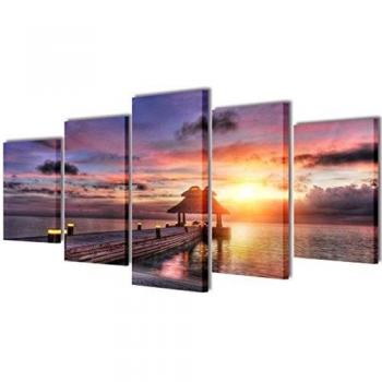 vidaXL Set Decorativo de lienzos para la Pared Modelo Playa con pérgola, 100 x 50 cm