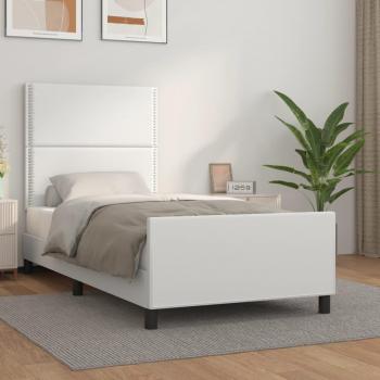 Cama con cabecero de cuero sintético blanco 80x200 cm