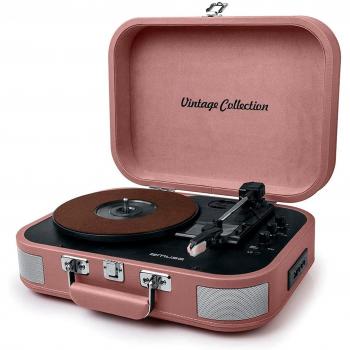 Muse MT-201 BTP Tocadiscos Estéreo de Tracción por Correa con Bluetooth y USB, Color Negro/Rosa