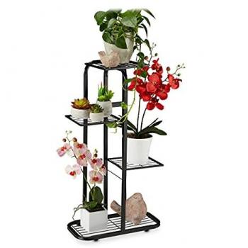 Estantería de Plantas en Acero Relaxdays, Soporte para Macetas con 4 Baldas, Escalera para Interior y Exterior, 81x44x24,5 cm, Color Negro