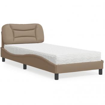 Cama con colchón de cuero sintético capuchino 90x200 cm Vidaxl Marrón