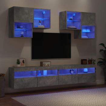 Mueble de Pared para TV 6 Piezas con Luces LED Color Gris Cemento