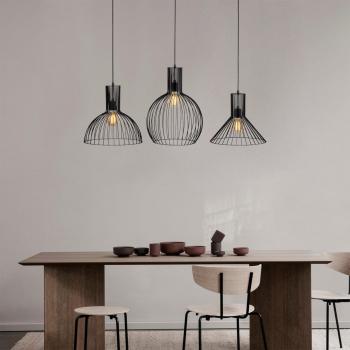 Lámpara de techo de altura ajustable FELLINI - 3 suspensiones - Ancho 145 cm x Altura 70/124 cm - Metal negro, con 3 luces lineales