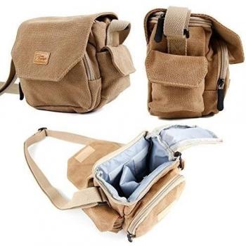 DURAGADGET Bolso Marrón/Canvas Compatible con La Cámara Evil Canon EOS M3 | Fujifilm X-A2 | X-E2 | X-T1 | X-T10