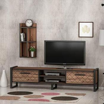 Homemania Mueble para TV, aglomerado melamínico, Metal, Nogal, Negro, 184 x 39 x 45 cm