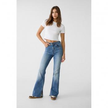 Stradivarius Slit Fit Flared Jeans Blue Denim