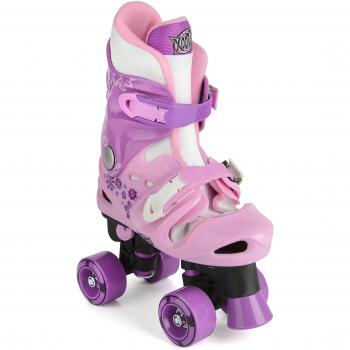 Patines Cuádruples Ajustables y Acolchados para Niña en Rosa y Morado, Talla 3-5