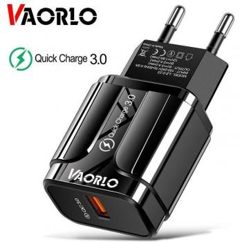 Cargador USB VAORLO 3A Carga Rápida 3.0 Adaptador de Pared UE para iPhone X MAX 7 8 y Samsung Xiaomi - Color Negro