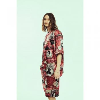 Camisa Grimey Supastar Satin Button Up - Red, manga corta, color rojo