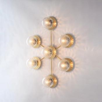 Lámpara de Techo y Pared Contemporánea Armonía de Bronce con 7 Luces E14 y Esferas de Vidrio Transparente