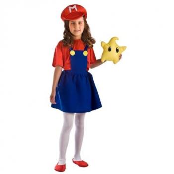 Disfraz de Fontanera de Videojuego para niña, infantil, Policcinella, talla 8-10 años